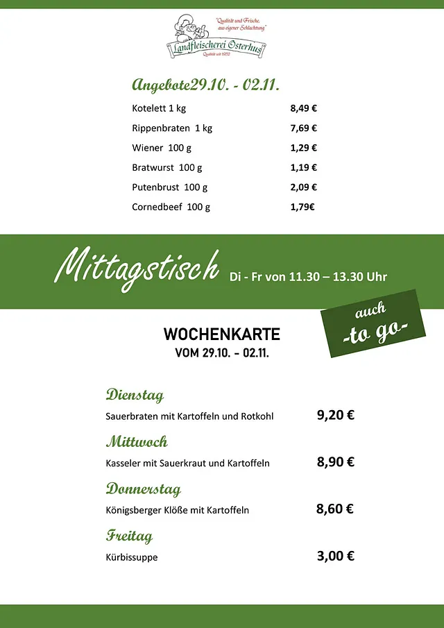 Landfleischerei Osterhus GmbH - Angebote & Mittagstisch