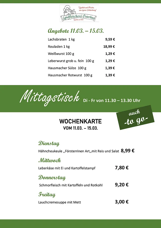 Landfleischerei Osterhus GmbH - Angebote & Mittagstisch